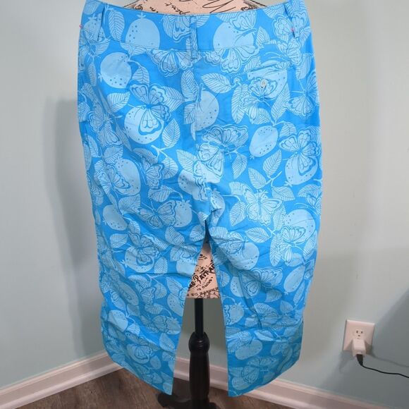 Lilly Pulitzer Cropped Capri Pants 8 Monarch Butterfly Blue Beach Cruise Play - Picture 2 of 5